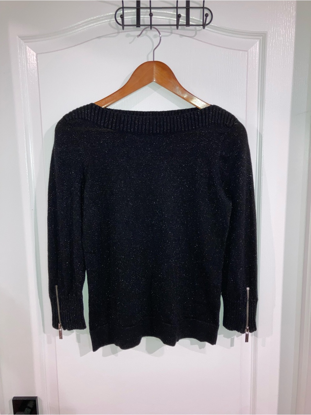 Michael Kors Black Sparkle Zip Cuff Boat Neck Sweater - size S
